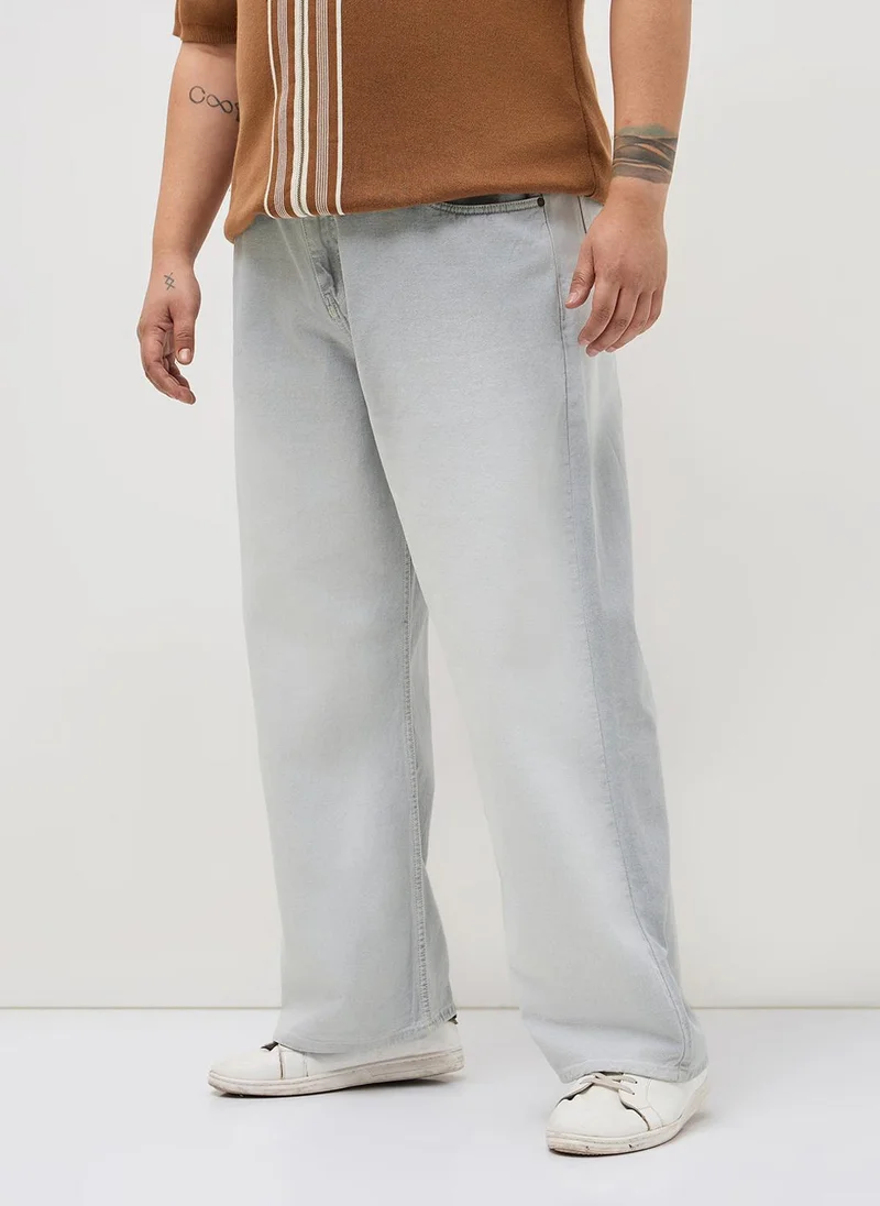 أوربانو فاشن Urbano Plus Men's Ice Grey Loose Baggy Fit Heavy Washed Faded Denim Jeans Non-Stretchable
